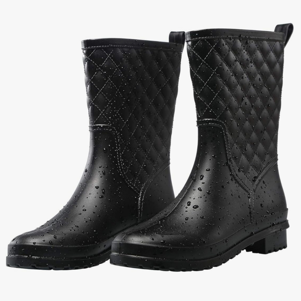 NWOT Petrass Rain Boots Black Waterproof Mid Calf Slip-On Lightweight Sz 39 XL